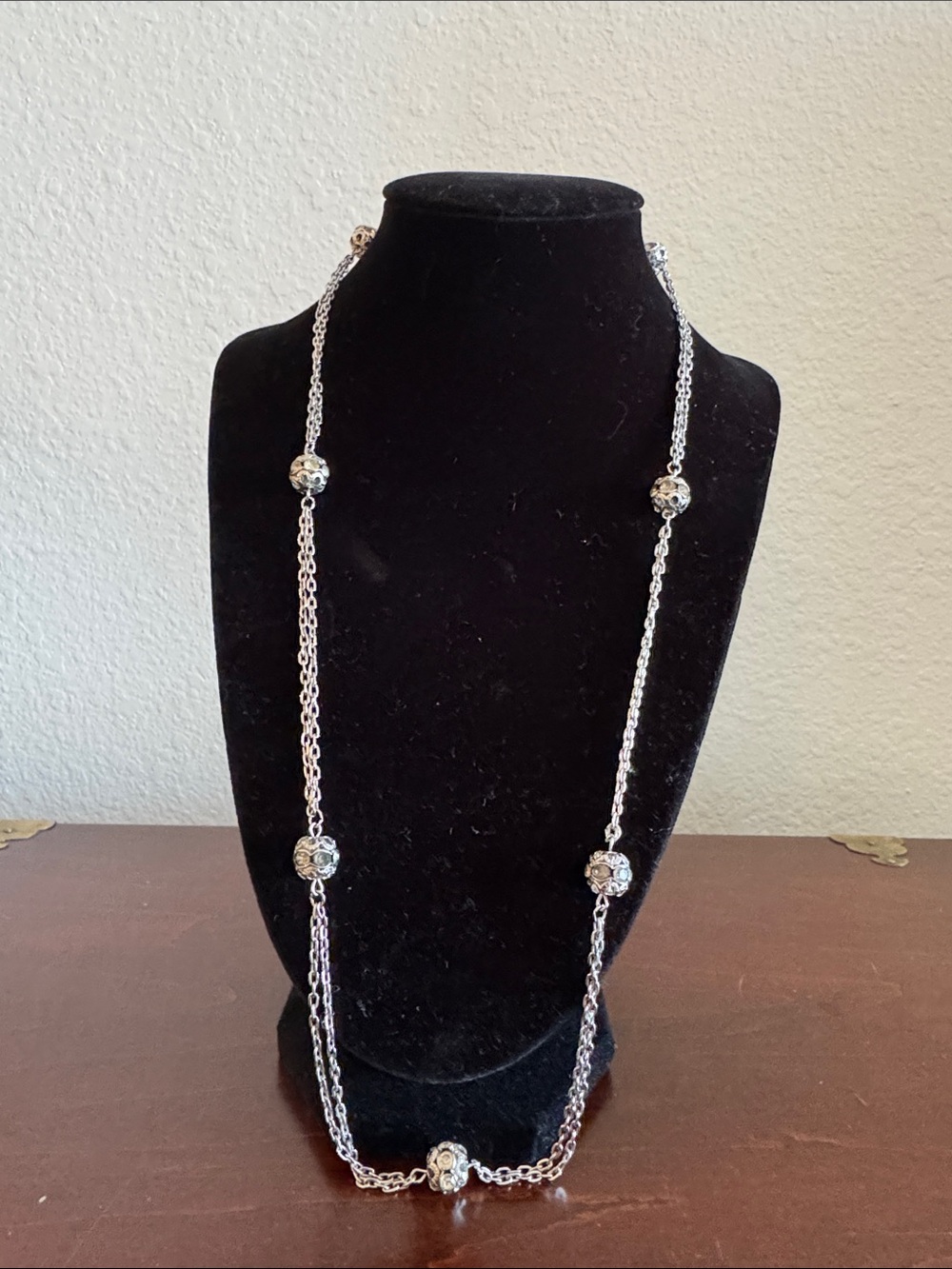 Vintage Sarah Coventry Silver-Tone Long Beaded Chain Necklace